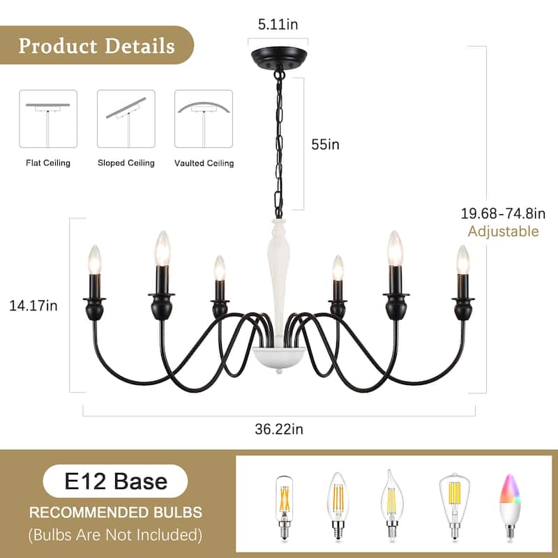 6-Light W36.2" x H74.8" Dimmable Chandelier Light for Kitchen Island Bedroom