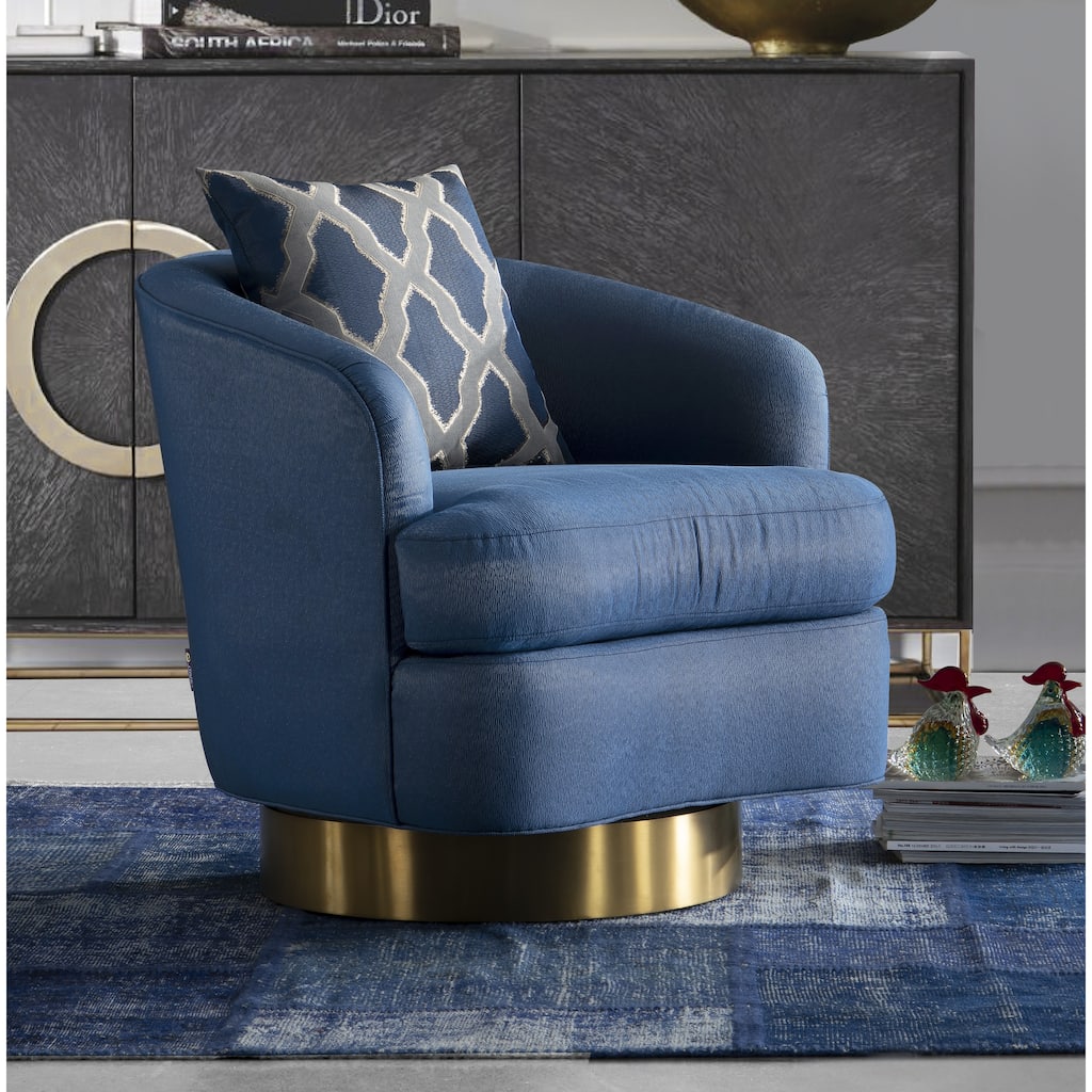 Modrest Niagra Glam Blue and Gold Fabric Accent Chair