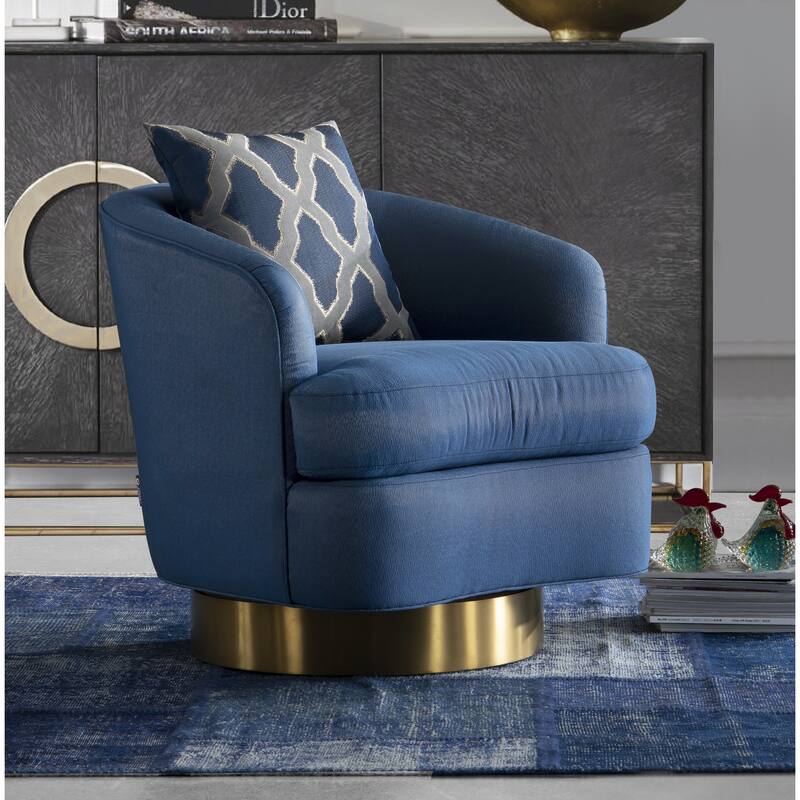 Modrest Niagra Glam Blue and Gold Fabric Accent Chair