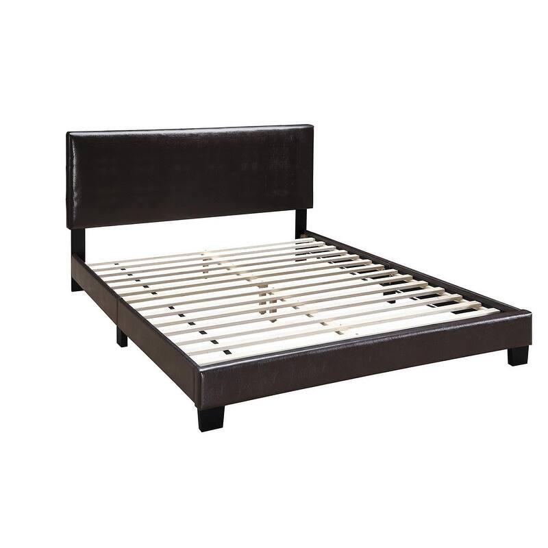 Transitional Style Bed Set Rectangular Headboard Brown Finish