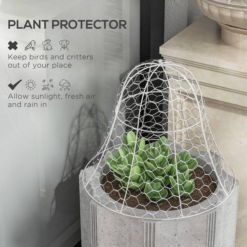 Outsunny Garden Chicken Wire Cloche, 16" x 13" Stackable Animal Plant Protectors, 6 Pack of Metal Crop Cages