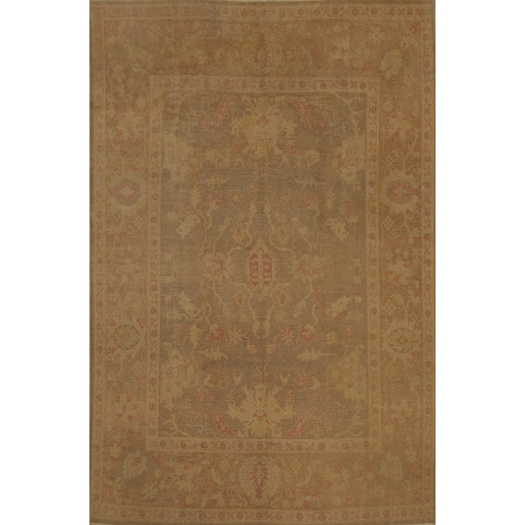 Hand Knotted Transitional Wool Carpet Brown Oushak Rug Geometric Area Rug - 12' 10'' X 9' 3''