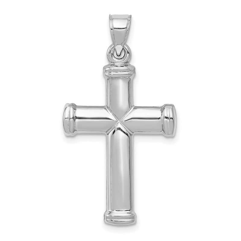 Curata 14k White Gold 18" Polished Ribbed Cross Pendant Necklace - 33.7x18.5mm