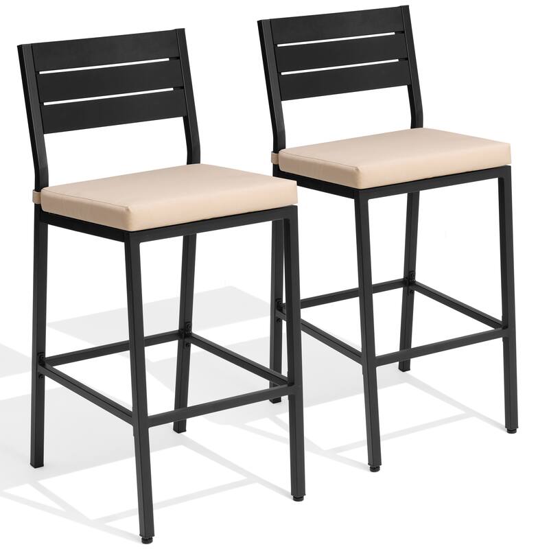 VredHom Outdoor Bar Stool Set Patio Bar Chairs with Cushion (Set of 2) - Beige