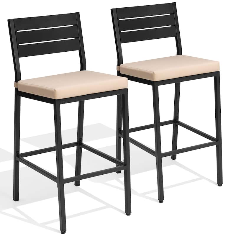 VredHom Outdoor Patio Barstools with Cushion - D 20.5 in. x W 17.3 in. x H 40.2 in. - Beige-2PC