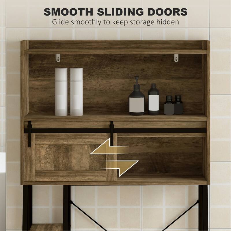 Bathroom Organizer Tower Over Toilet with Multiple Compartments and Sliding Door Storage - 31.5" W x 11.8" D x 60.6" H