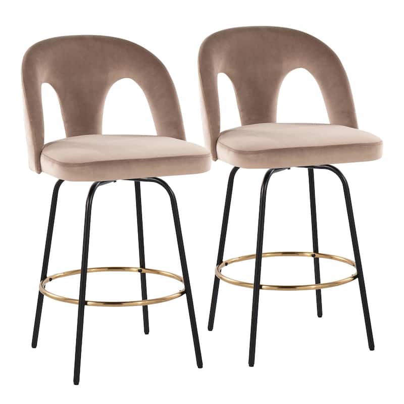 Ava Upholstered 26" Fixed-Height Counter Stool - Set of 2 - Taupe
