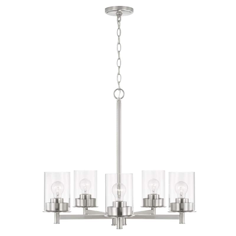 Mason 5-light Chandelier w/ Clear Glass - Brushed Nickel