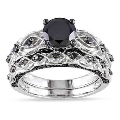 Miadora 10k White Gold Black Diamond Infinity Engagement Ring Set