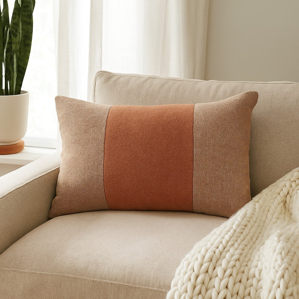 Ako 14 x 20 Lumbar Accent Throw Pillow, Spice Orange Cotton Stripe