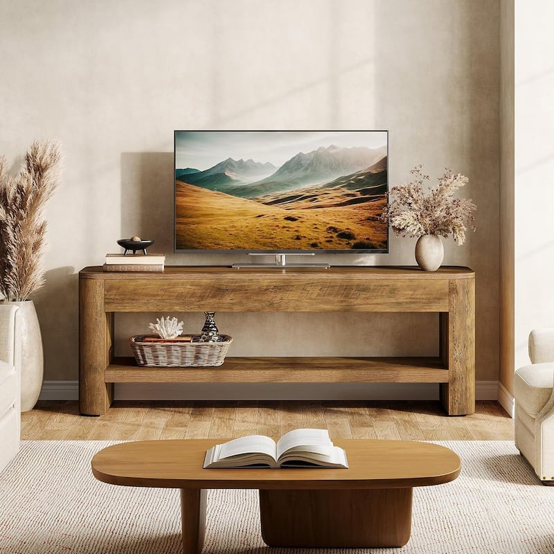 TV Stand for 55 Inch TV, 53" Entertainment Center with 2-Tier Open Shelf - 53" W x 13.8" D x 17.7" H