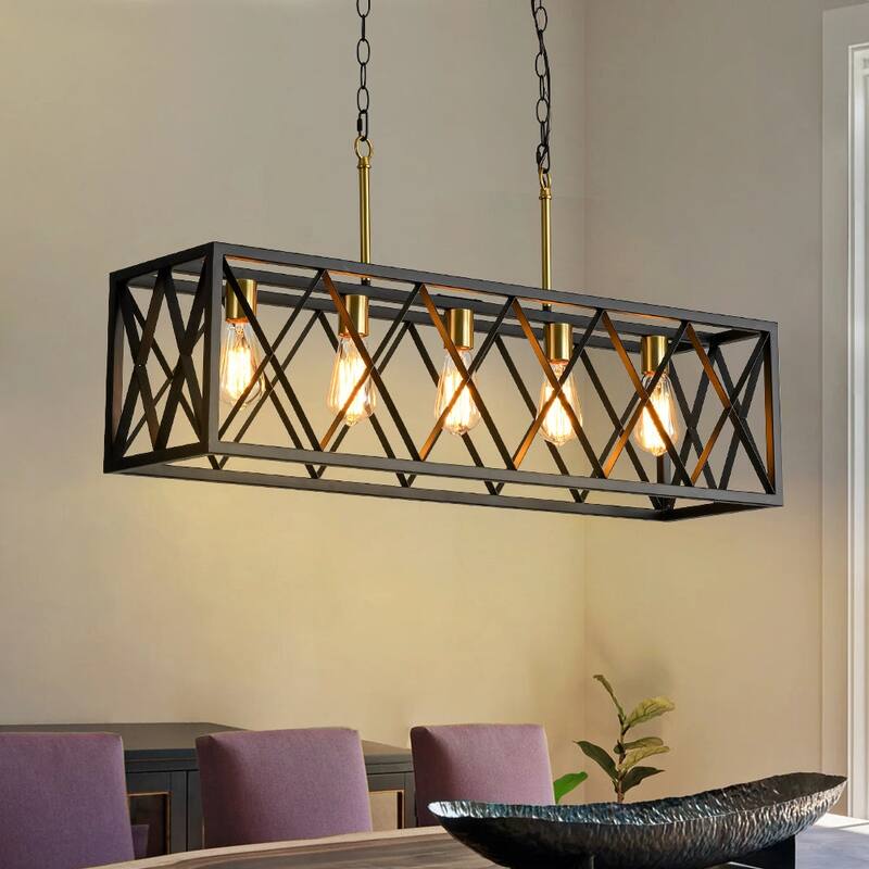Modern Farmhouse 5-Light Cross Rectangle Island Pendant 36in wide