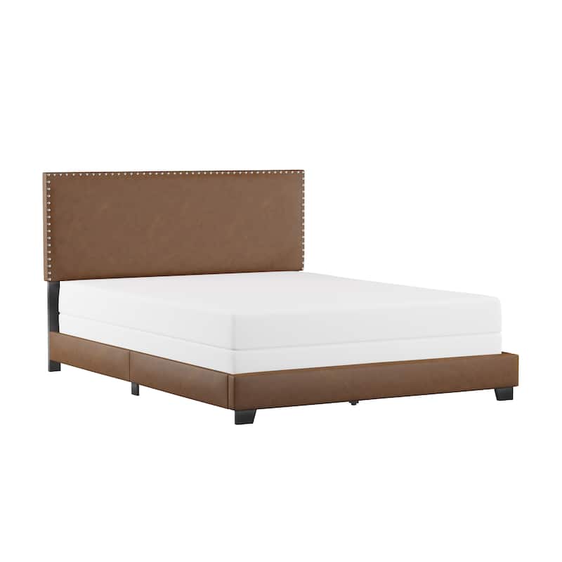 Gayle Nailhead Trim Faux Leather Upholstered Bed, by Hillsdale
