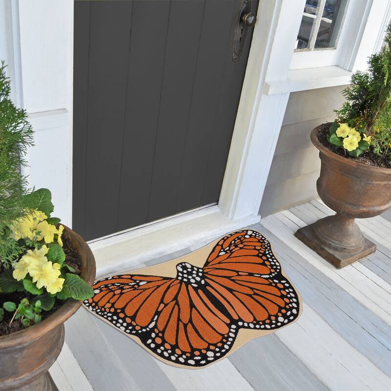 Liora Manne Esencia Monarch Indoor/Outdoor Mat Orange 3'3" x 1'9" SHAPED - 3'3" x 1'9" SHAPED