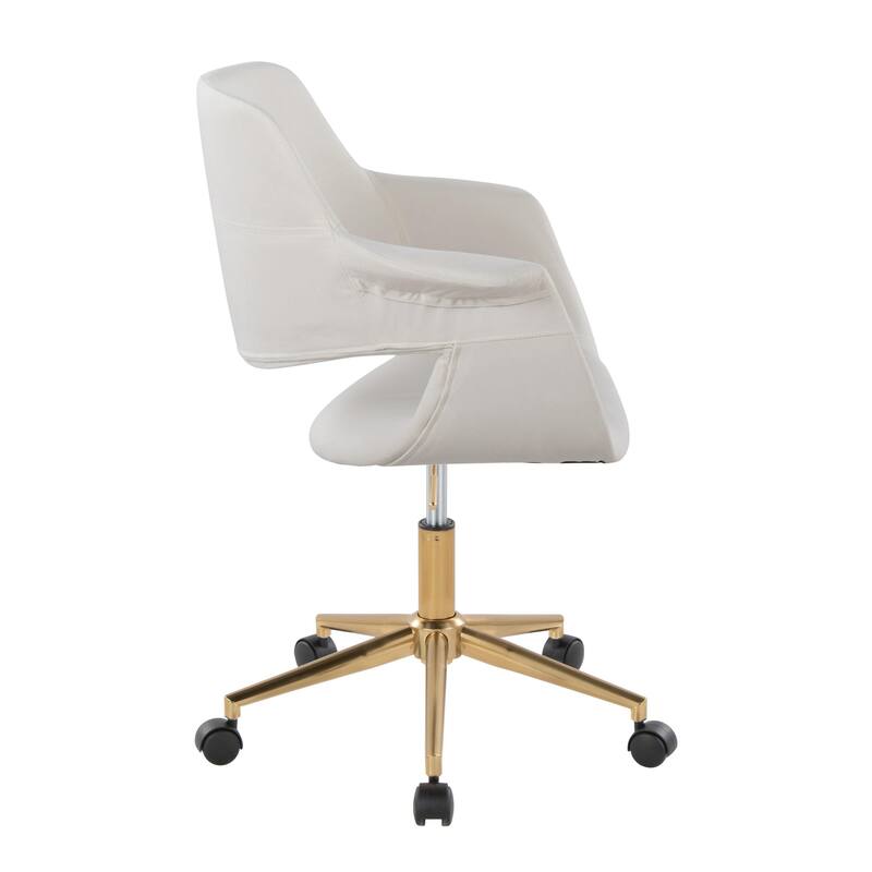 Mid-Century Modern Office Chair in Gold Metal & Cream Velvet, Adjustable Height, 360° Swivel