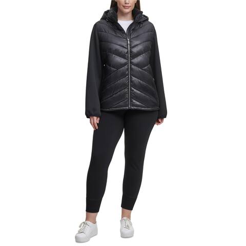 Calvin Klein Womens Zippered Pockets Quilted Jacket, Black, 1X