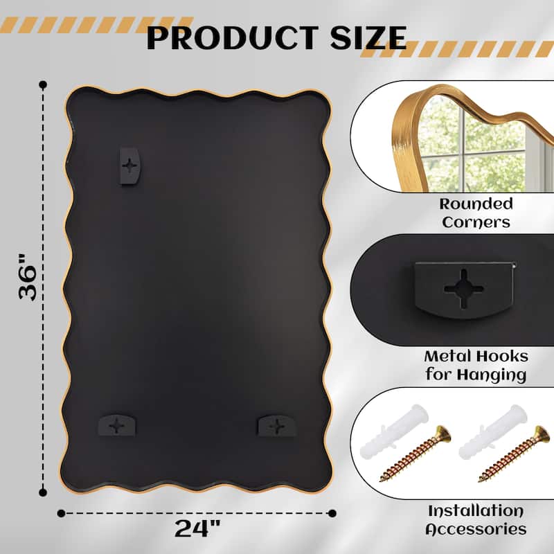Rectangle Metal Framed Irregular Wavy Wall Mirror