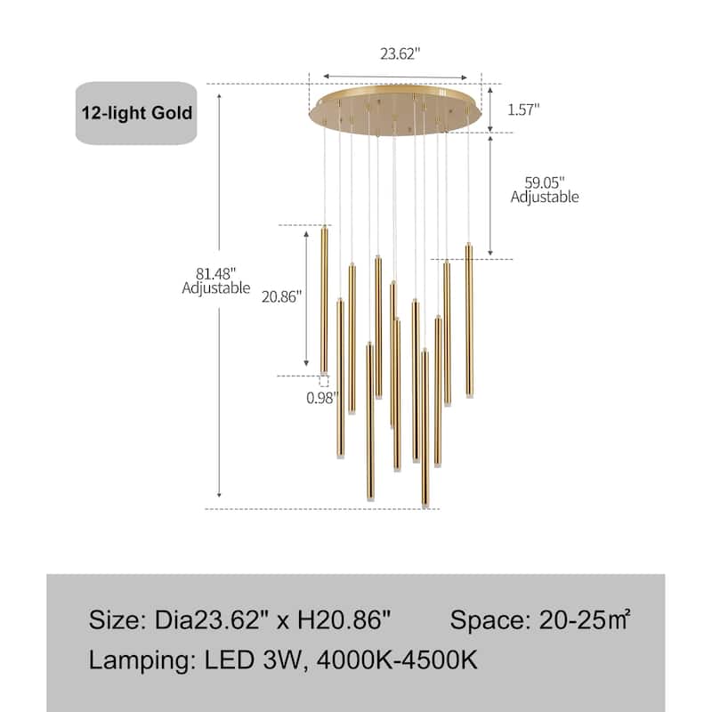 12-Light Stylish Tassel Tube LED Integrated Chandelier - N/A