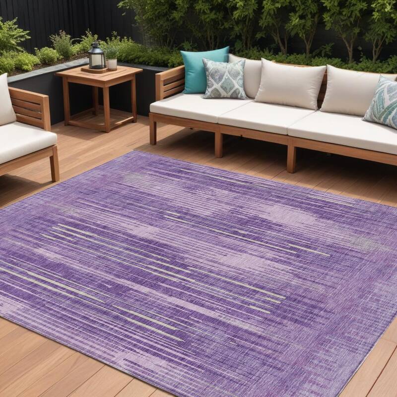 HomeRoots Striped Transitional Rectangle Outdoor Rug - 10' X 14'