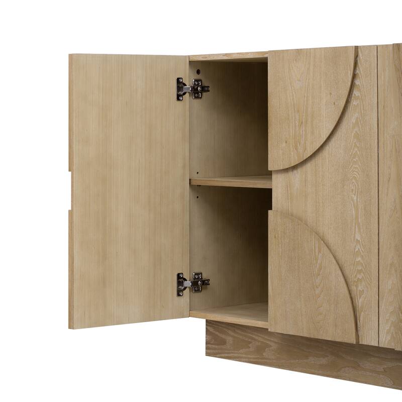 Sideboard with 4 Doors, Large Wooden Storage Cabinet, Accent Entryway Table with Semi-Circular Handles & Adjustable Shelves
