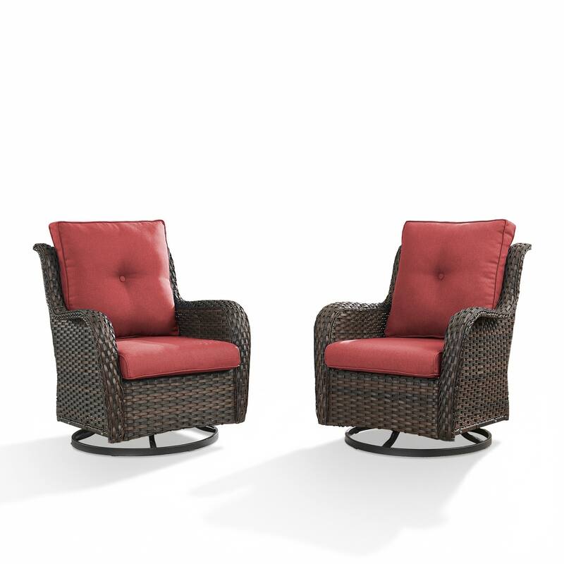 Pocassy Outdoor Wicker Glider Swivel Club Chairs (Set of 2) - Mix Grey