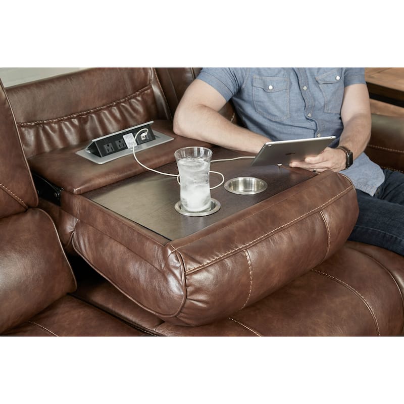 Roundhill Furniture Achern Faux Leather-Air Nailhead Manual Reclining 3-Piece Sofa Set