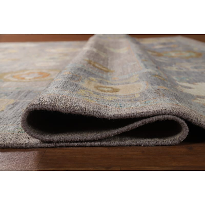 Hand Knotted Oriental 100% Wool Carpet Transitional All-Over Greys & Charcoal Oushak Area Rug - 11' 10'' X 8' 10''