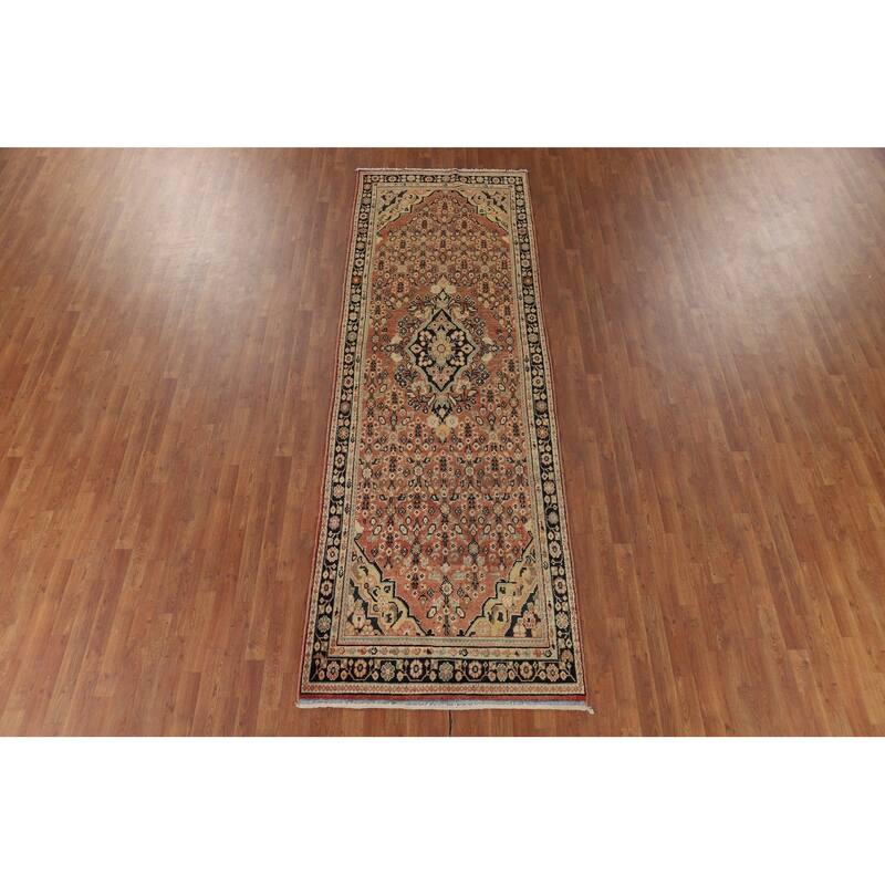 Orange Geometric Mahal Antique Persian Wool Carpet - 3'9" x 11'6"