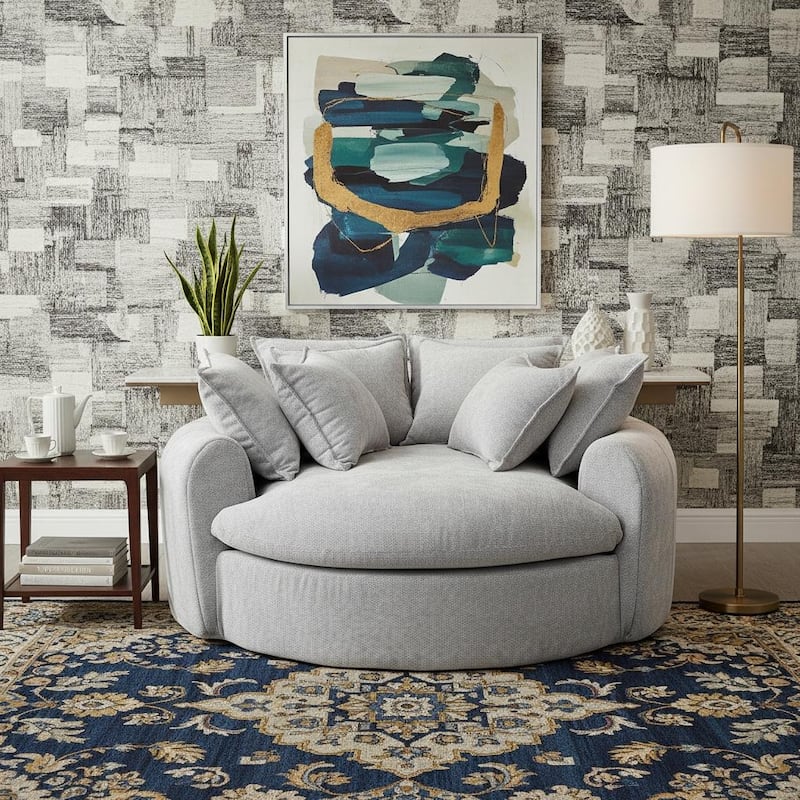 Round Chaise Lounge with Multiple Pillows by Harper&Bright Designs - Light Gray