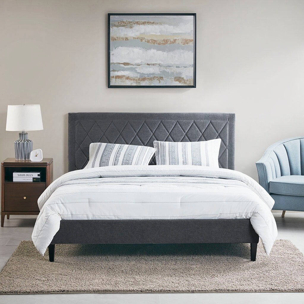 Queen Platform Bed with Quilted Tufted Headboard for Small Space and Bedroom All Mattresses Compatible On Sale Bed Bath Beyond 40979980