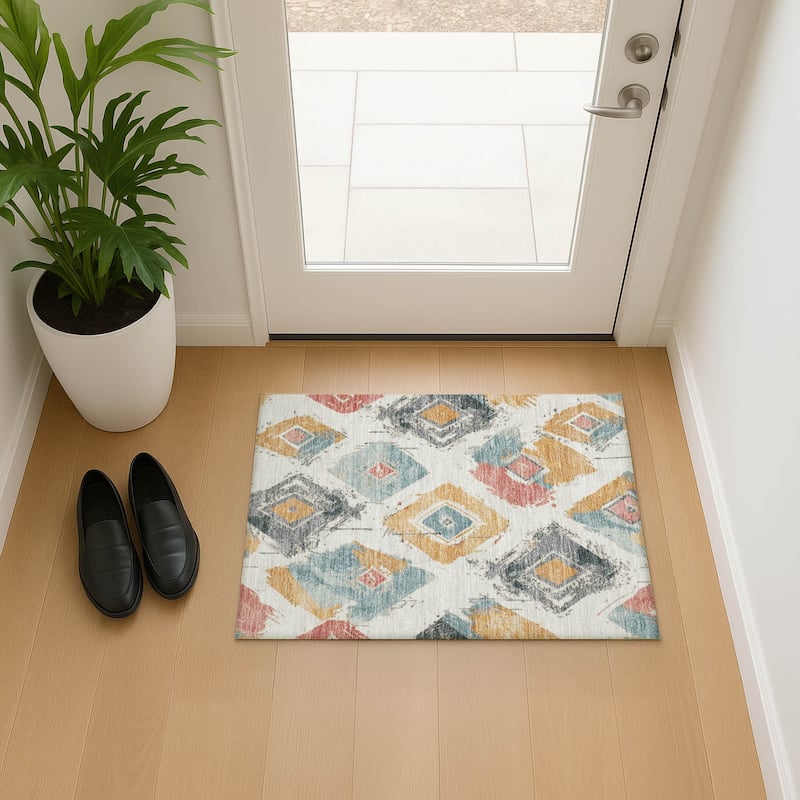 Premium Washable Super Soft Modern Diamonds Mayfield Rug - 1'8" x 2'6" - Ivory
