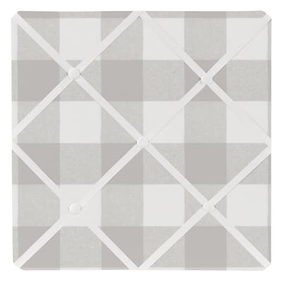 Grey Woodland Plaid 13-inch Fabric Memory Photo Bulletin Board - Gray White Rustic Buffalo Check Flannel Country Lumberjack