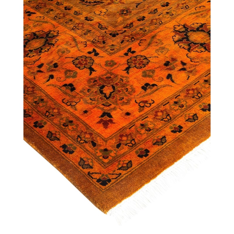 Overton Hand Knotted Wool Vintage Inspired Modern Contemporary Overdyed Orange Area Rug - 8' 1" x 9' 10"