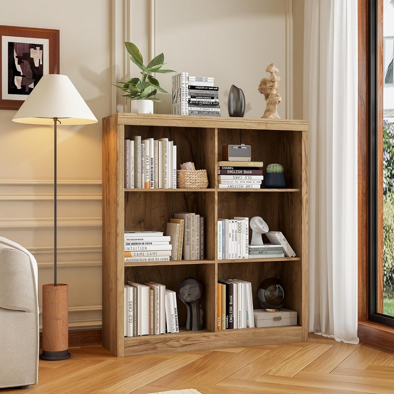 Farmhouse 6-Cube Storage Organizer Bookshelf, Standing Display Cabinet for Home Office