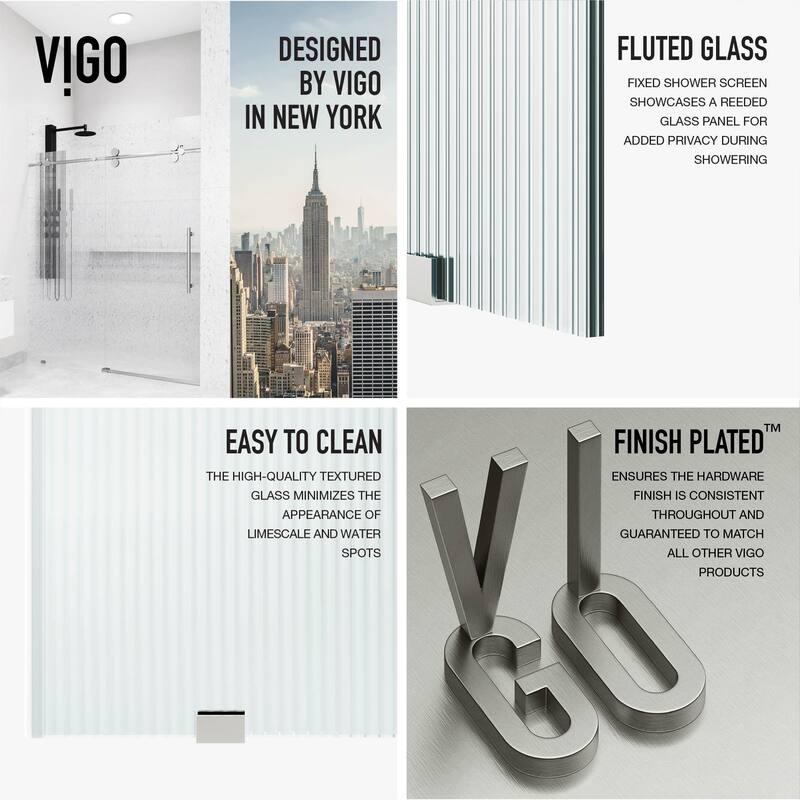 VIGO Elan 56" to 60" W x 74" H Frameless Sliding Shower Door