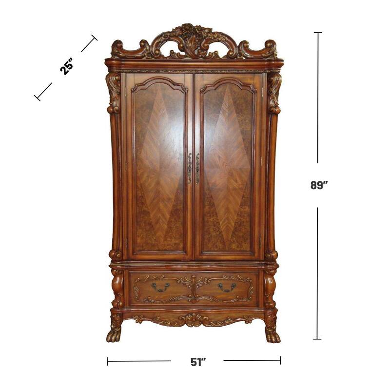 2 Doors and 1 Drawer Wood Armoire in Cherry Oak Finish