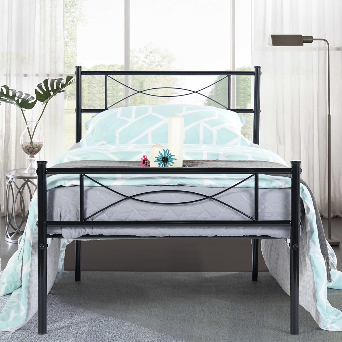 Shop Easy To Assemble Metal Bed Frame Platform With Under Bed Storage Twin On Sale Overstock 28421955