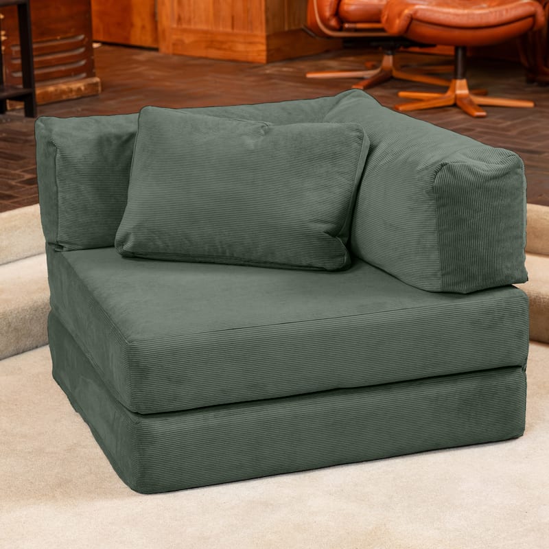 Jaxx Unsofa Modular Convertible Sectional Sofa with Fold Out King Sleeper Bed - Chair. - Corduroy Forest Dark Green