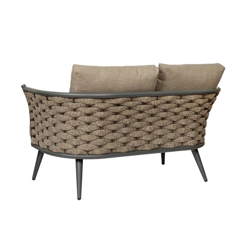 HomeRoots 56" Dark Gray Aluminum Outdoor Love Seat with Taupe Cushions - 56.00 in. x 28.00 in. x 32.00 in.