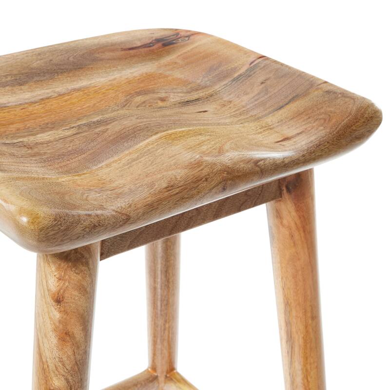 Brown Wood Bar Stool with Footrest