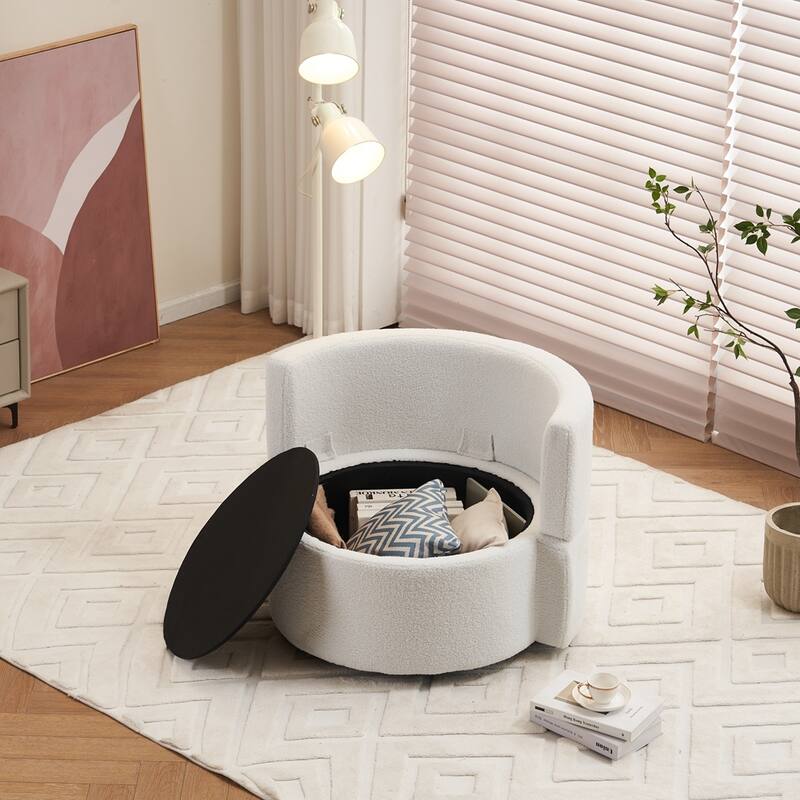 Teddy Fabric Swivel Storage Chair With Back Cushion