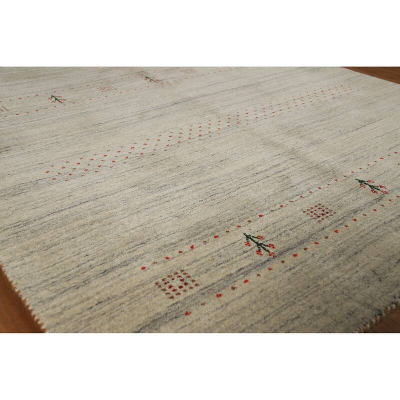 Gabbeh Indian Area Rug Hand-Knotted Modern Wool Carpet - 5'1" x 7'10" - Ivory/Beige - 5'1" x 7'10"