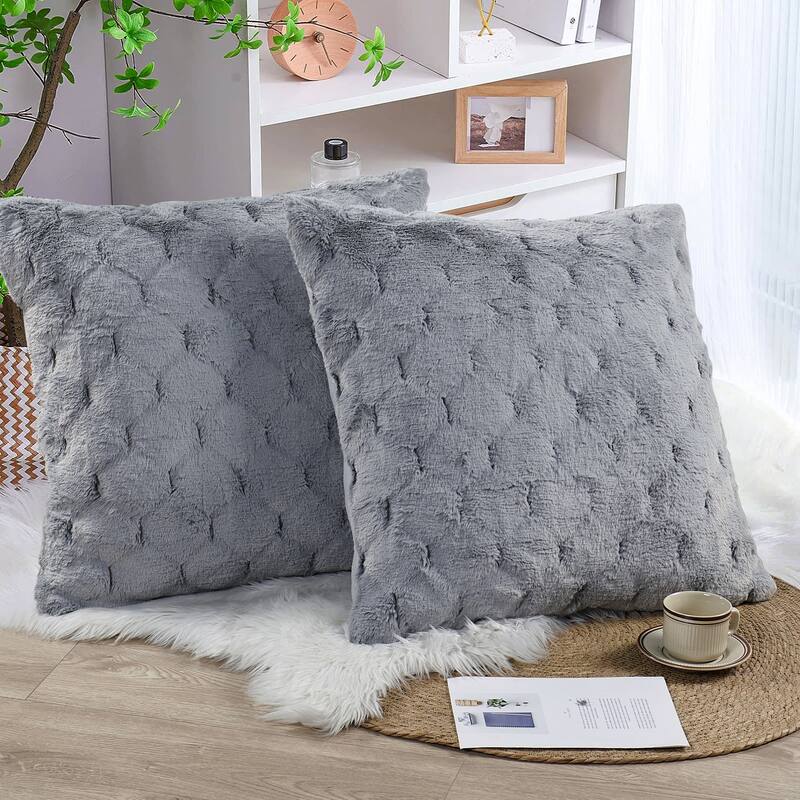 Serenta JacquardRabbit FauxFur Pillow Cover 2 Piece, NO INSERT