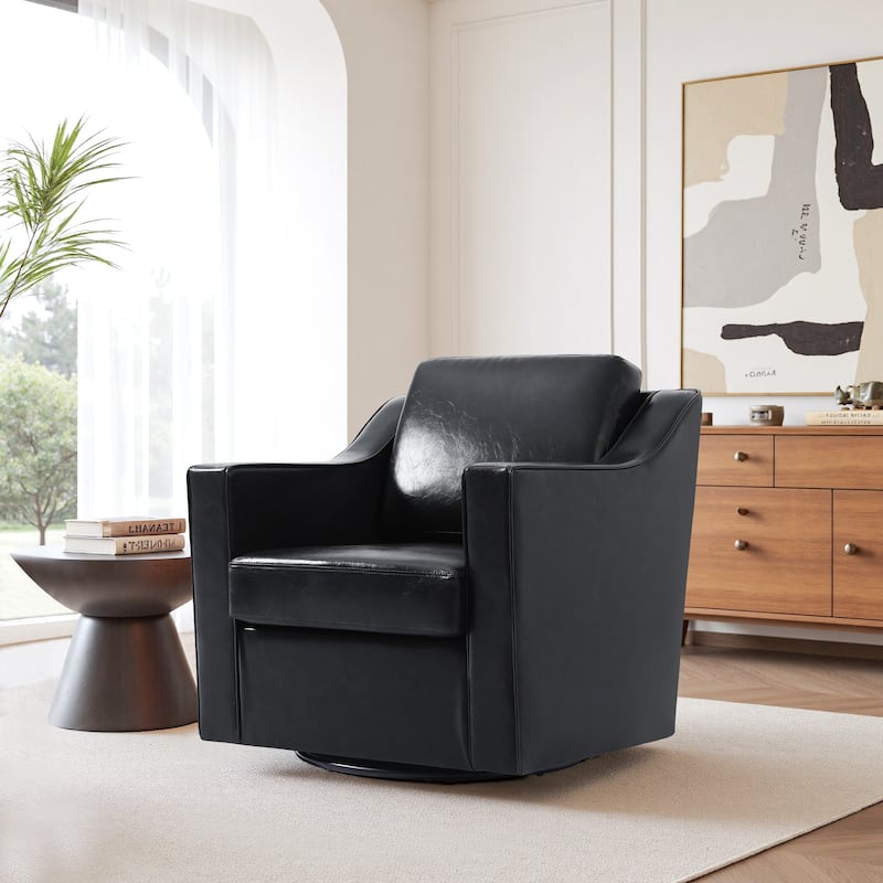 30'' W Vegan Leather/Chenille Swivel Accent Chair with Armrest