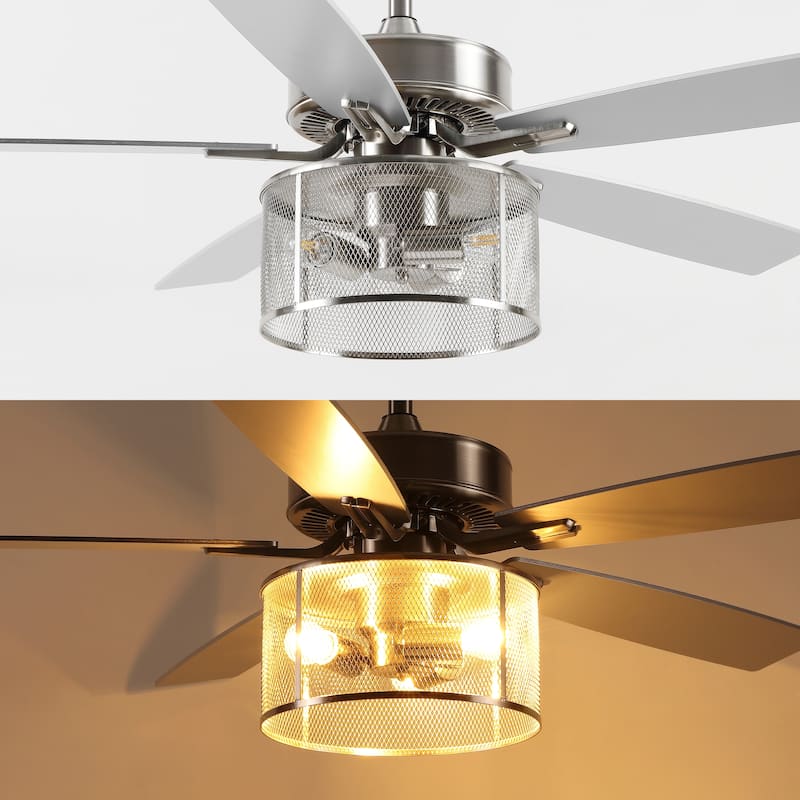 Oscar 52" 3-Light Farmhouse Industrial Iron/Wood Mobile-App/Remote-Controlled LED Ceiling Fan, by JONATHAN Y