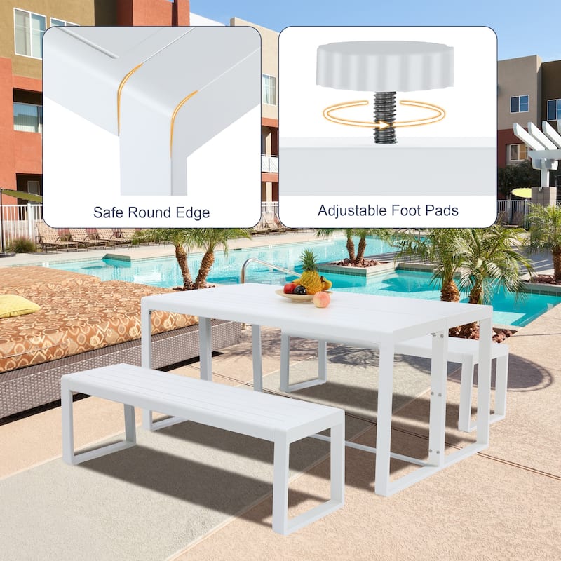 Aoodor 3-Piece Outdoor Patio Dining Set, Aluminum Furniture Set with 1 Rectangular Picnic Table and 2 Benches - N/A