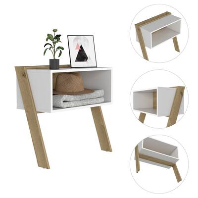 1-Shelf Nightstand, Superior Top, Slanted Leaning Bedside table