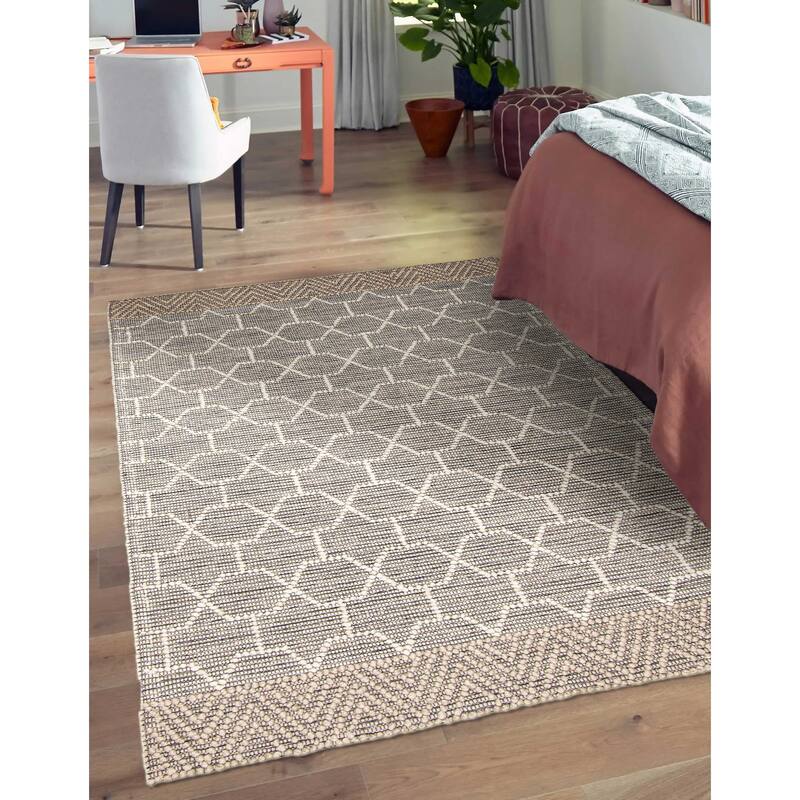 ECARPETGALLERY Braid weave Sienna Grey Wool Rug - 4'11 x 7'8