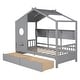 preview thumbnail 5 of 7, Grey Wooden House Bed with Roof, 2 Drawers, and Storage Shelf