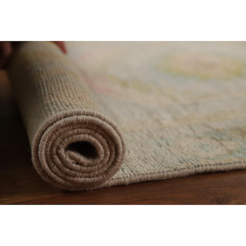 Hand Knotted Oriental 100% Wool Carpet Transitional Geometric Navy Blue & Blues Oushak Runner Rug - 11' 6'' X 2' 9''